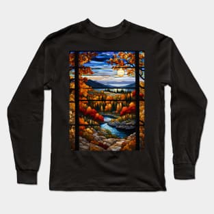 Stained Glass Window Of Autumn Scenery Long Sleeve T-Shirt